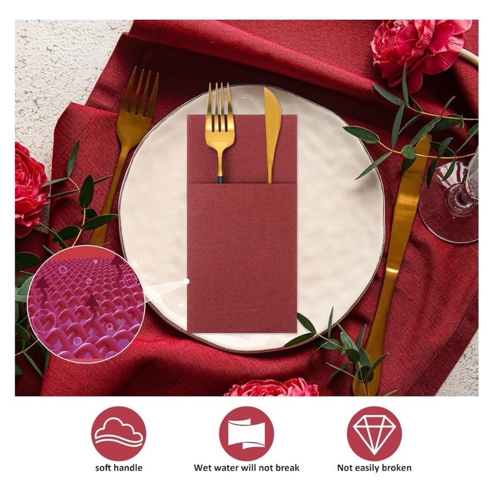 50 Burgundy Wine Colored Paper Linen Dinner Napkins Folded Disposable NEW - Picture 7 of 8